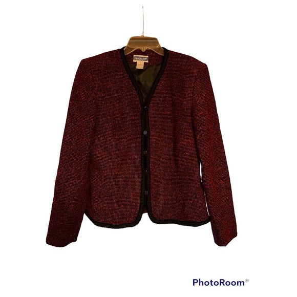 Pendleton Wool Blazer Jacket Sz 12 Vintage Red Black - Picture 1 of 4